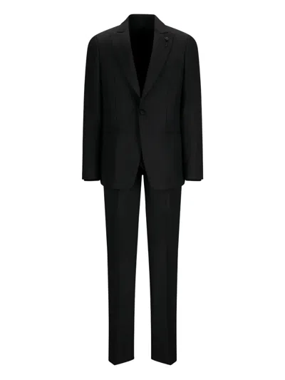 Lardini Cotton Single-button Suit In Black