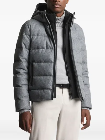 Fay Double-front Down Jacket In Carded Wool Flannel In Gray
