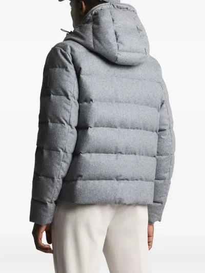 Fay Double-front Down Jacket In Carded Wool Flannel In Gray