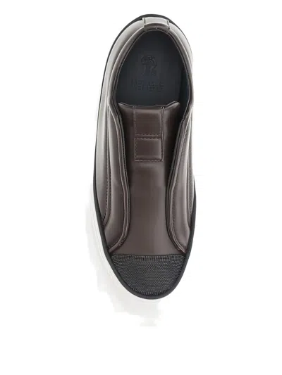 Brunello Cucinelli Slip-on Sneakers Iconic Jewels In Brown