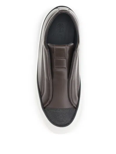 Brunello Cucinelli Slip-on Sneakers Iconic Jewels In Brown