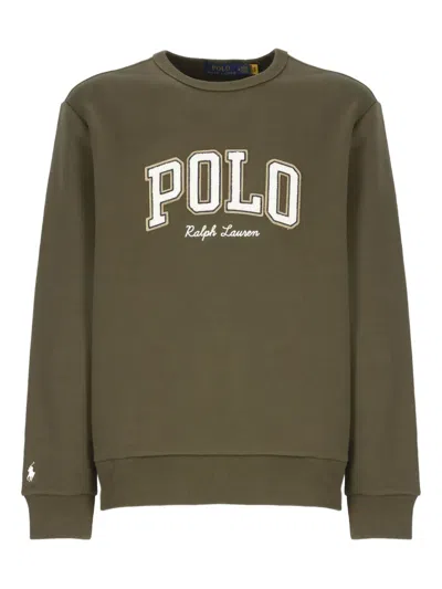 Polo Ralph Lauren Olive Green Logo-embroidered Sweatshirt In Green