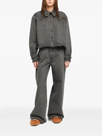 FRAYED-HEM DENIM SHIRT