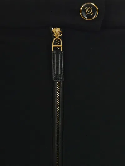 Elisabetta Franchi Straight-leg Cropped Crepe Pants With Gold Accents In Black