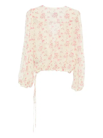 Styland Floral-print Blouse In Neutral