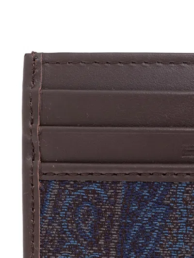 Etro Paisley-pattern Leather Cardholder In Brown