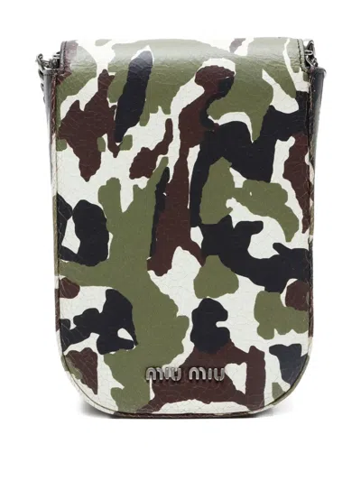 Pre-owned Miu Miu 2010-2020s Camouflage-pattern Crystal-embellished Phone Case In Green