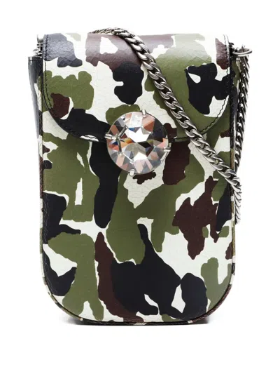 Pre-owned Miu Miu 2010-2020s Camouflage-pattern Crystal-embellished Phone Case In Green