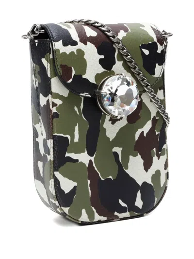 Pre-owned Miu Miu 2010-2020s Camouflage-pattern Crystal-embellished Phone Case In Green