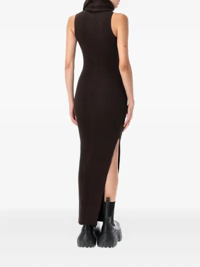Rick Owens Ankle Length Ribbed Turtleneck Dress In Black