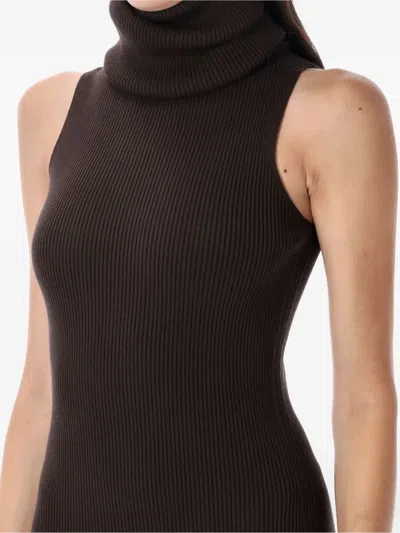 Rick Owens Ankle Length Ribbed Turtleneck Dress In Black