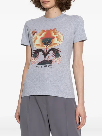 Etro Floral T-shirt In Gray