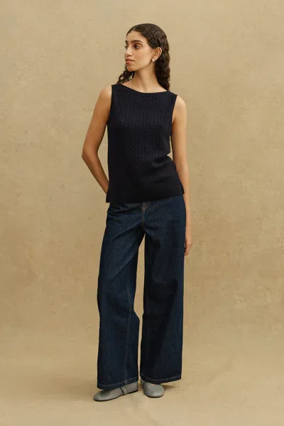 A Days March Blake Boat Neck Merino Cable Tank Top In Blue