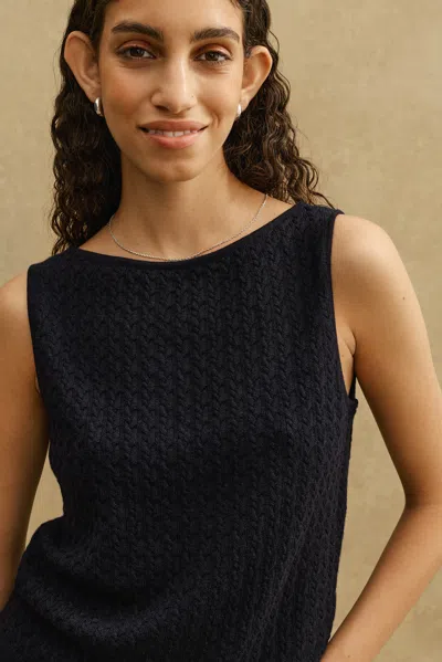 A Days March Blake Boat Neck Merino Cable Tank Top In Blue