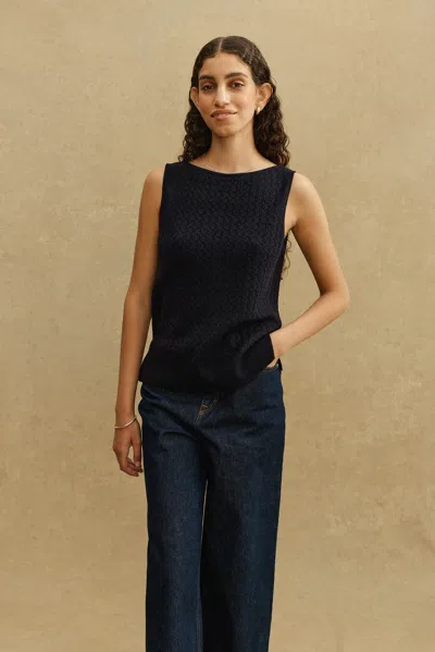 A Days March Blake Boat Neck Merino Cable Tank Top In Blue