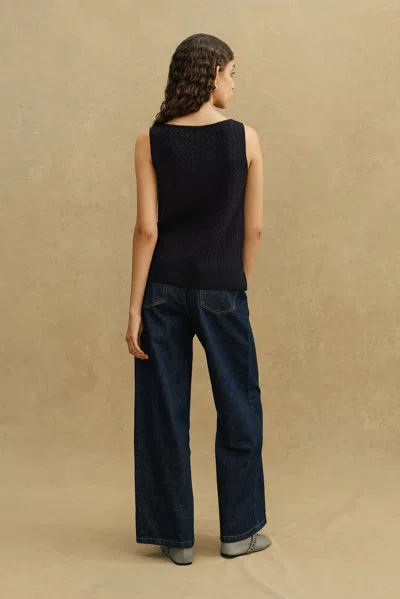 A Days March Blake Boat Neck Merino Cable Tank Top In Blue