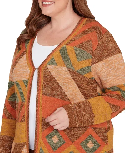 Alfred Dunner Plus Size Mount Laurel Patchwork Long Sleeve Cardigan Sweater In Multi