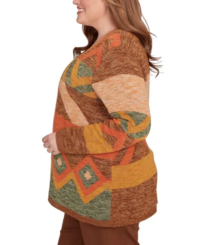 Alfred Dunner Plus Size Mount Laurel Patchwork Long Sleeve Cardigan Sweater In Multi