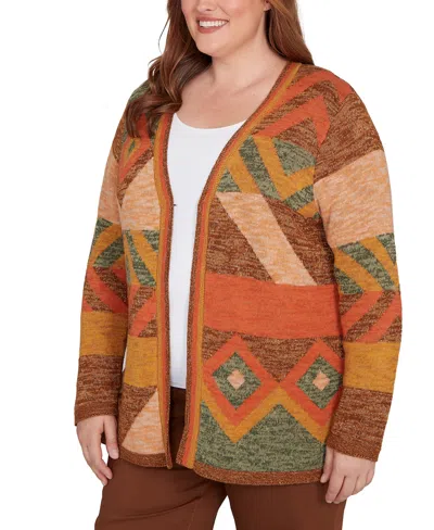 Alfred Dunner Plus Size Mount Laurel Patchwork Long Sleeve Cardigan Sweater In Multi
