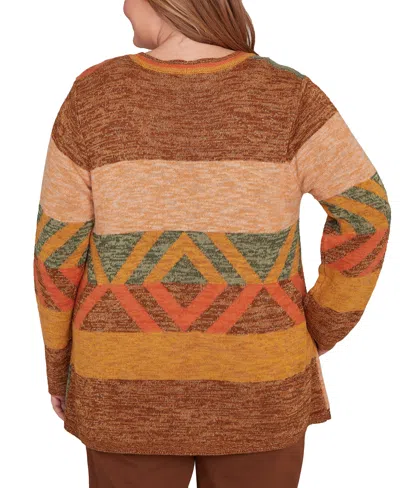 Alfred Dunner Plus Size Mount Laurel Patchwork Long Sleeve Cardigan Sweater In Multi