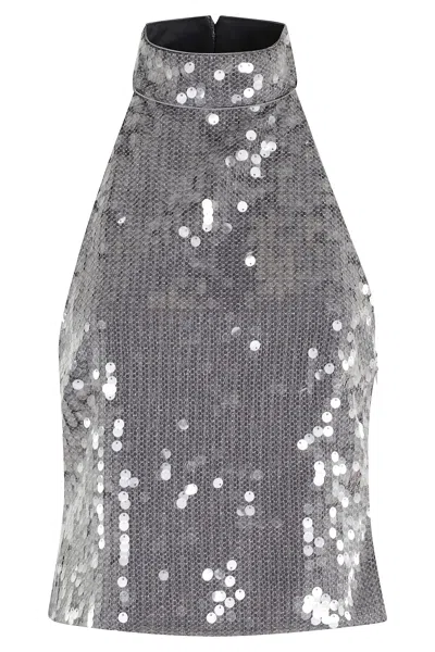 Rotate Birger Christensen Rotate Sleeveless Silver Top With All-over Paillettes In Multi