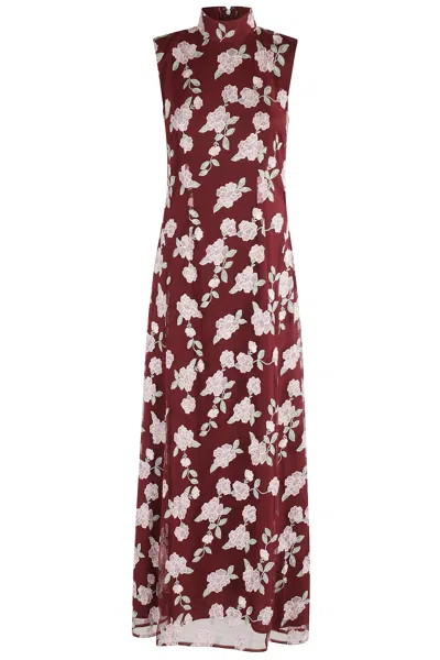 Rotate Birger Christensen Womens Asyna Floral-embroidered Mesh Maxi Dress Zinfandel In Multi
