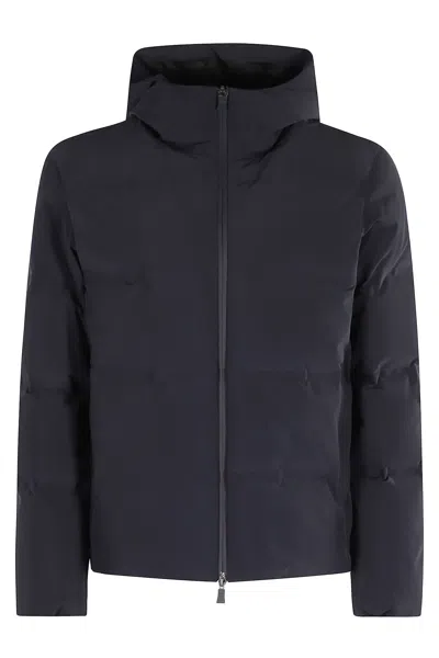 Herno High-collar Hooded Down Jacket With Logo Detail In Multi