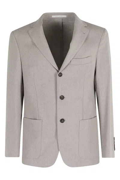 Eleventy Sand Wool Cashmere Blend Single-breasted Jacket In Gray
