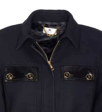 Elisabetta Franchi Belted Jacket Logo Buttons In Blue