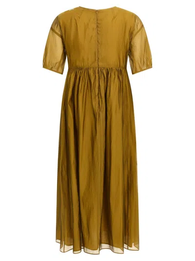 Max Mara Sheer Overlay Gathered Waist Dress In Yellow