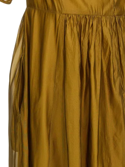Max Mara Sheer Overlay Gathered Waist Dress In Yellow