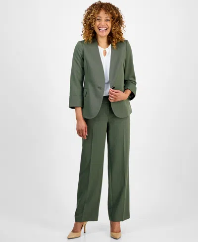 Le Suit Women's Collarless Wide-leg Pantsuit Set, Regular & Petite In Green