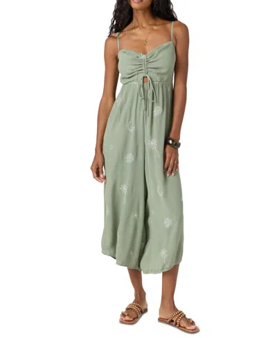 O'neill Juniors' Keiko Embroidered Side-slit Jumpsuit In Green