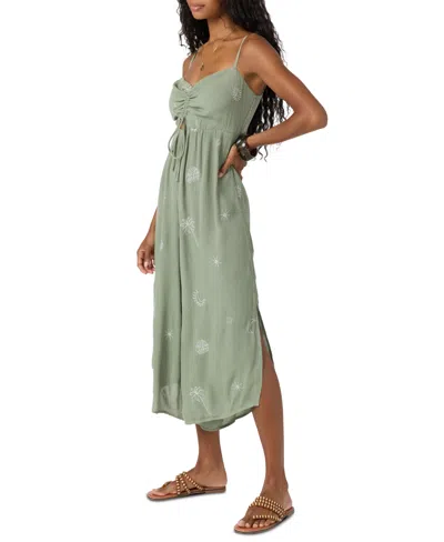 O'neill Juniors' Keiko Embroidered Side-slit Jumpsuit In Green