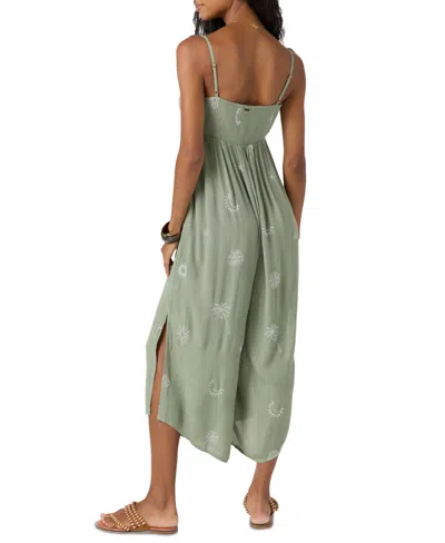 O'neill Juniors' Keiko Embroidered Side-slit Jumpsuit In Green