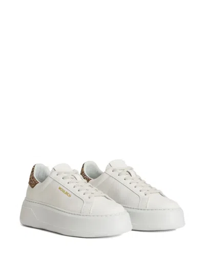 Woolrich Platform Leopard-print Detail Sneakers In White