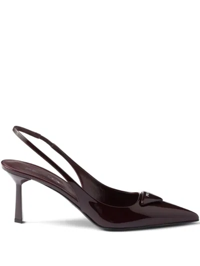 Prada Patent Leather Slingback Pumps In Brown