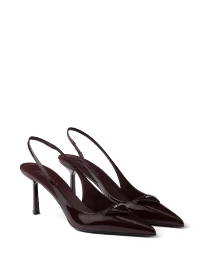 Prada Patent Leather Slingback Pumps In Brown