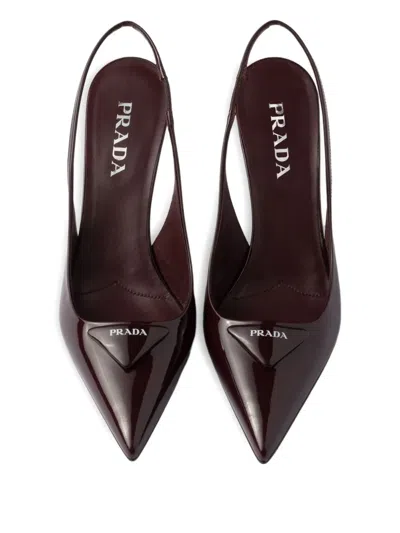 Prada Patent Leather Slingback Pumps In Brown