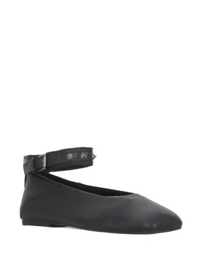 Ash Studded Ankle-strap Ballet Flats In Black