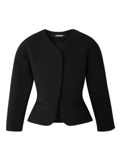 Jacquemus Women Black Blouse With Front Neckline And Side Pockets In Cotton Blend Woman In Black