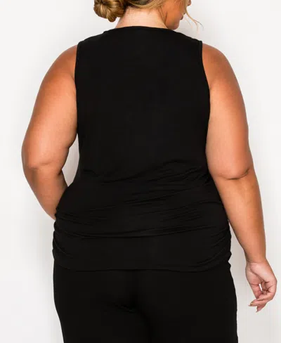 Coin 1804 Plus Size Leopard Print Mesh Yoke Inset Side Ruched Tank Top In Black