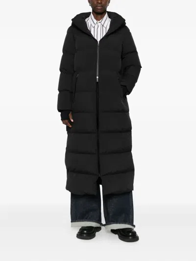Herno Hooded Quilted Long Down Jacket With Pockets In Black