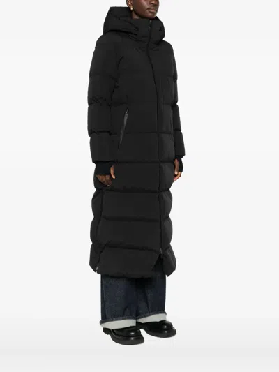 Herno Hooded Quilted Long Down Jacket With Pockets In Black