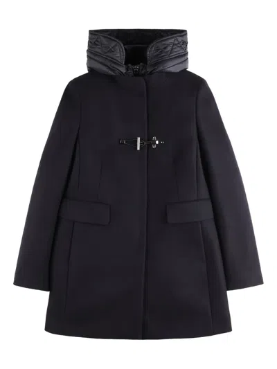 Fay Toggle Coat In Black Wool Blend Fabric In Black