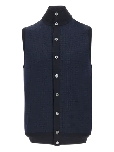 Filippo De Laurentiis Houndstooth Button Wool Vest In Blue