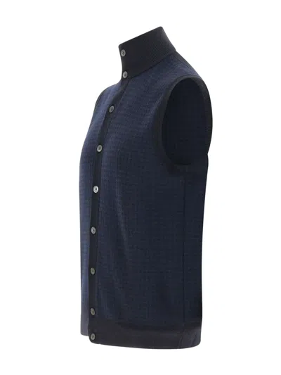 Filippo De Laurentiis Houndstooth Button Wool Vest In Blue