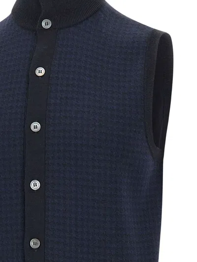 Filippo De Laurentiis Houndstooth Button Wool Vest In Blue