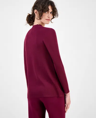 Anne Klein Women's Malibu Fine Rib Open-front Cardigan In Burgundy