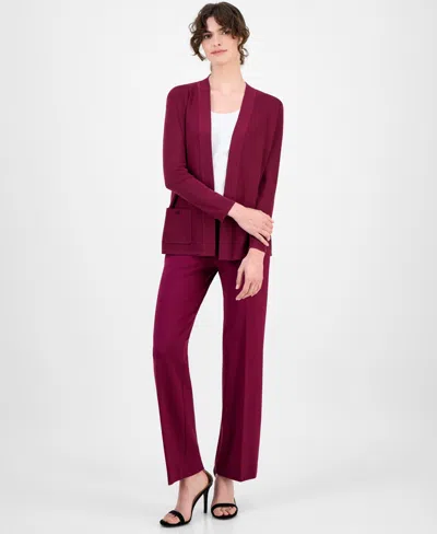 Anne Klein Women's Malibu Fine Rib Open-front Cardigan In Burgundy